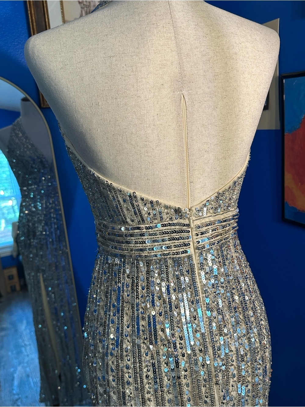 Mac Duggal 5759 Silver Nude Beaded Sequin Evening Gown Size 4 NWT Formal Dress - Picture 5 of 7
